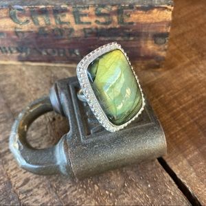 🆕🆕🆕✨SOLID STERLING +NATURAL LABRADORITE RUSTIC STATEMENT RING SIZE 8